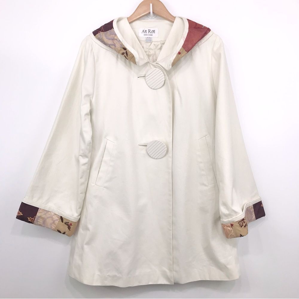 Anthropologie An Ren Cream Canvas Silk Embellished Coat